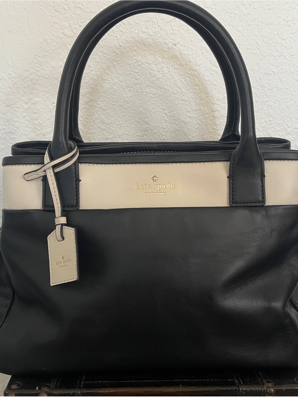 kate spade Black and Cream Leather Top-Handle Satchel